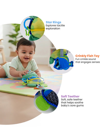 nuluv Activity Toad-Teether Rattle Toy-With Crinkle Sound & Fun Mirror for Self-recognition-Stroller Toy-3M+