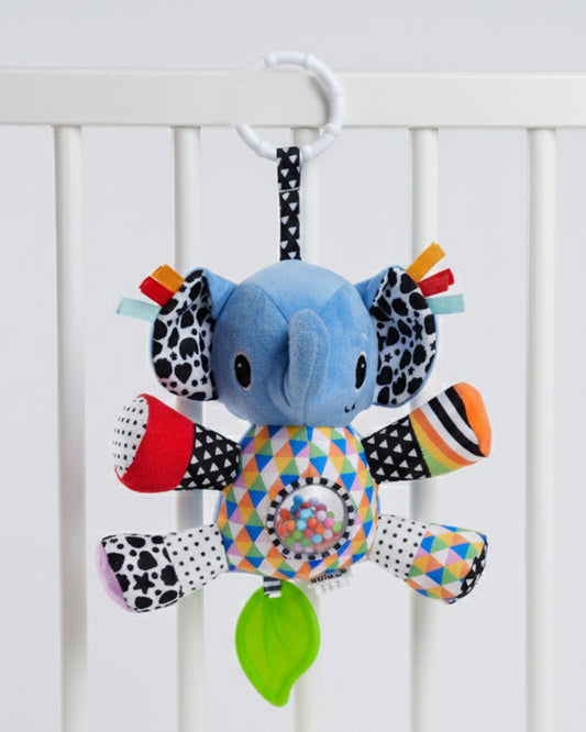 nuluv Activity Elephant-Teether Rattle Toy-With Crinkle Sound-Stroller Toy-3M+