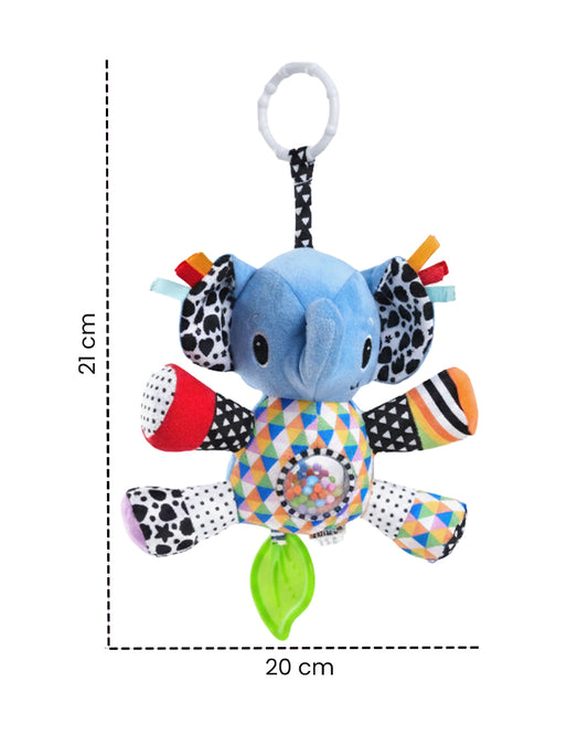 nuluv Activity Elephant-Teether Rattle Toy-With Crinkle Sound-Stroller Toy-3M+