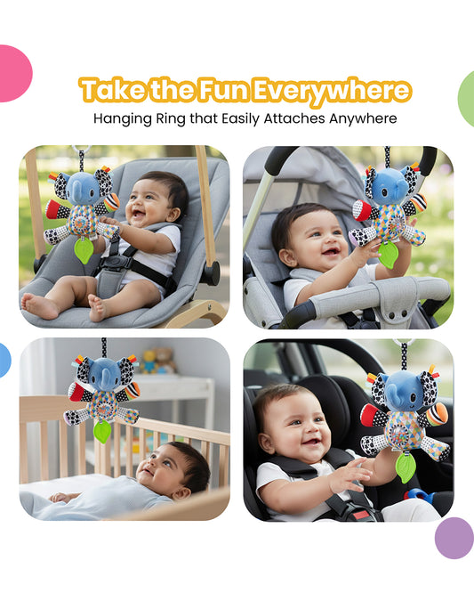 nuluv Activity Elephant-Teether Rattle Toy-With Crinkle Sound-Stroller Toy-3M+