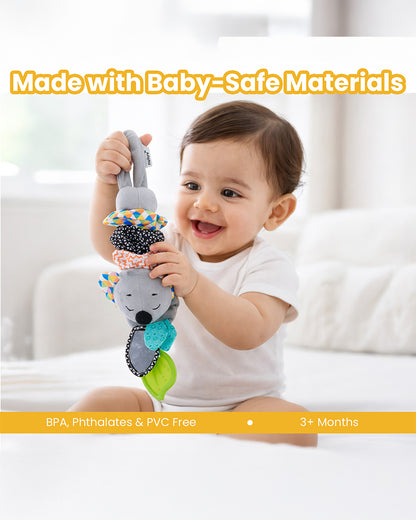 nuluv Musical Koala-Soft Toy-With Teether, Crinkle Sound & Fun Mirror for Self-recognition-Baby Sensory Stroller Toy-3M+