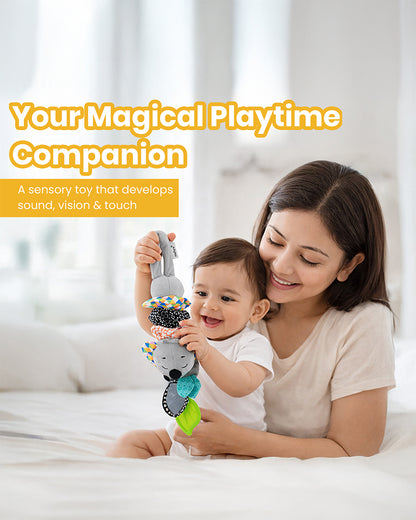 nuluv Musical Koala-Soft Toy-With Teether, Crinkle Sound & Fun Mirror for Self-recognition-Baby Sensory Stroller Toy-3M+