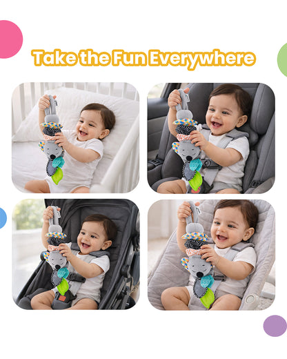 nuluv Musical Koala-Soft Toy-With Teether, Crinkle Sound & Fun Mirror for Self-recognition-Baby Sensory Stroller Toy-3M+