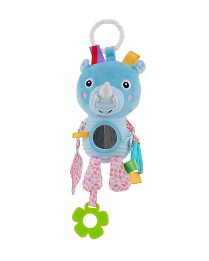 nuluv Activity Rhino-Soft Toy-With Crinkle Sound & Fun Mirror for Self-recognition-Stroller Toy with Teether-3M+