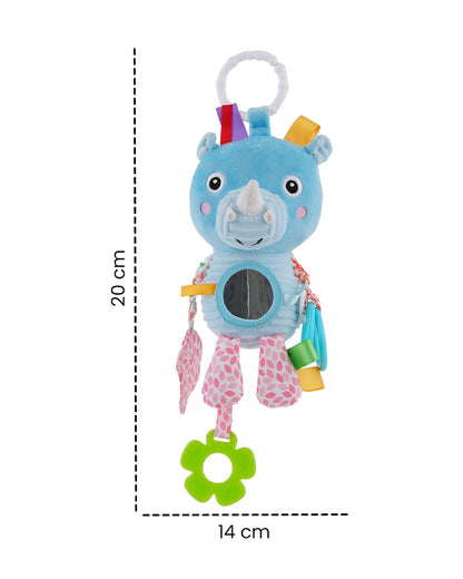 nuluv Activity Rhino-Soft Toy-With Crinkle Sound & Fun Mirror for Self-recognition-Stroller Toy with Teether-3M+
