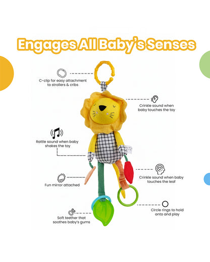 nuluv Lino Buddy-Teether Rattle Toy-With Crinkle Sound & Fun Mirror for Self-recognition-Stroller Toy-3M+