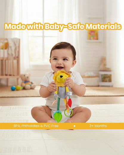 nuluv Lino Buddy-Teether Rattle Toy-With Crinkle Sound & Fun Mirror for Self-recognition-Stroller Toy-3M+