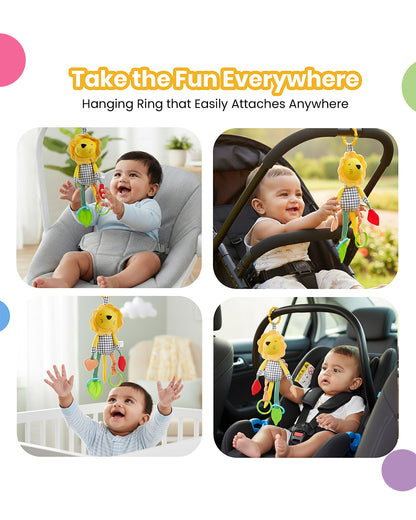 nuluv Lino Buddy-Teether Rattle Toy-With Crinkle Sound & Fun Mirror for Self-recognition-Stroller Toy-3M+
