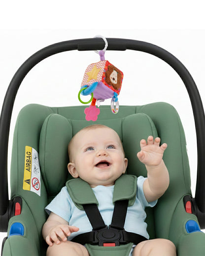 nuluv Activity Cube-Teether Rattle Toy-With Crinkle Sound & Fun Mirror for Self-recognition-Stroller Toy-3M+