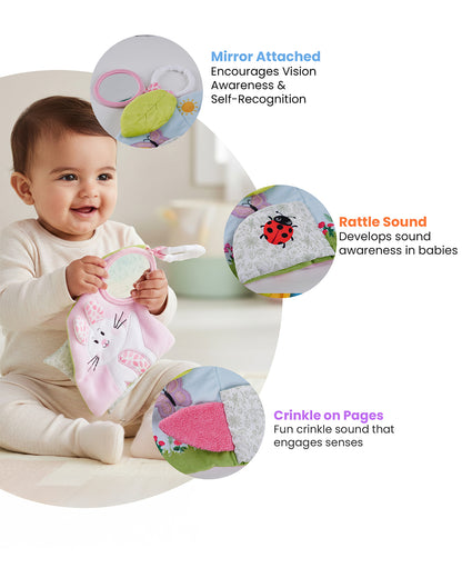nuluv Butterfly Cloth Book-With Rattle & Crinkle Sound-Fun Mirror for Self-recognition-Learning & Educational Toys For 3M+