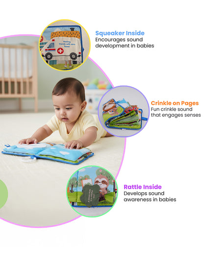 nuluv Peek-a-boo City-Cloth Book-With Squeaker, Rattle & Crinkle Sound-Learning & Educational Toys For 3M+