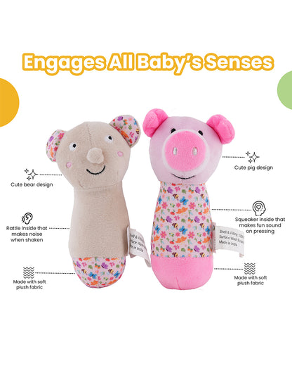 nuluv Sensory Buddies-Rattle Toy-With Squeaker-Pack of 2-3M+