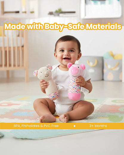 nuluv Sensory Buddies-Rattle Toy-With Squeaker-Pack of 2-3M+