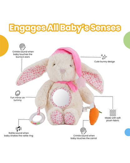 nuluv Bunny Soft Toy-With Ring Rattle & Fun Mirror for Self-recognition-3M+