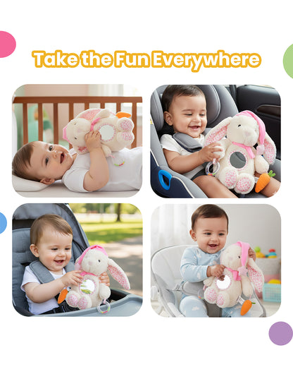 nuluv Bunny Soft Toy-With Ring Rattle & Fun Mirror for Self-recognition-3M+