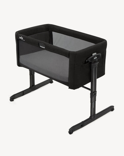 Joie Roomie Glide Bedside Crib-Single Hand Glide-With Removable Mattress & 4 Lockable Wheels-11 Height Adjustments-Dual Mesh Windows-For 0 to 6M (Upto 9 kg)-Shale