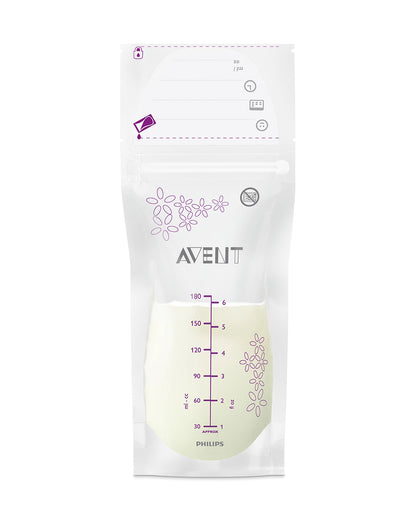 Philips Avent Breastmilk Storage Bags-Double-Zip Anti-Leak Closure-Pre-sterilized with Tamper Proof Seal-180ml-Pack of 25