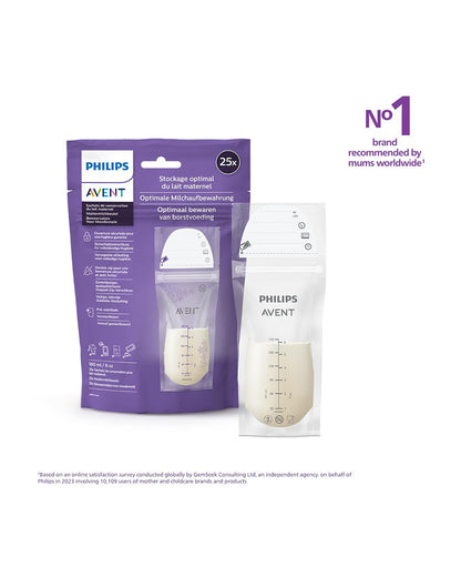 Philips Avent Breastmilk Storage Bags-Double-Zip Anti-Leak Closure-Pre-sterilized with Tamper Proof Seal-180ml-Pack of 25