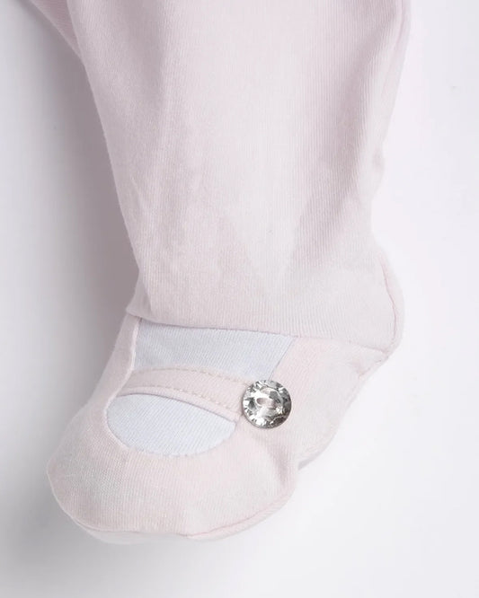 Chicco Pastel Pink Sleepsuit-Embellished-Cotton-For Infants