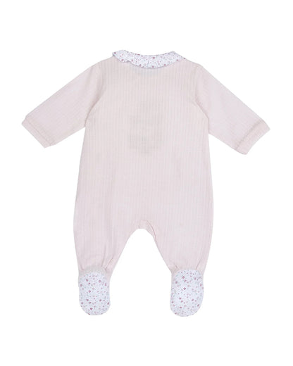Chicco Pastel Pink Sleepsuit-Embroidered-Ribbed Cotton-For Infants
