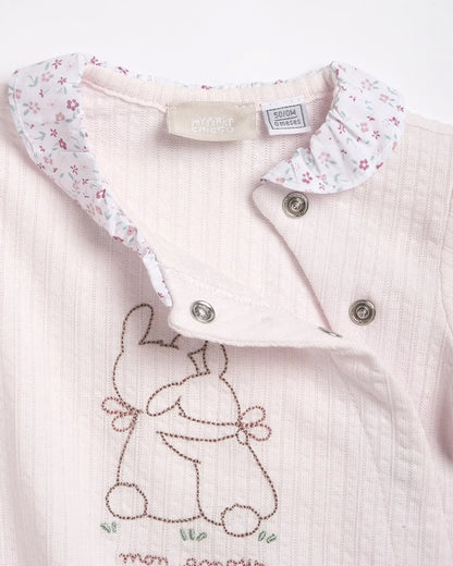 Chicco Pastel Pink Sleepsuit-Embroidered-Ribbed Cotton-For Infants