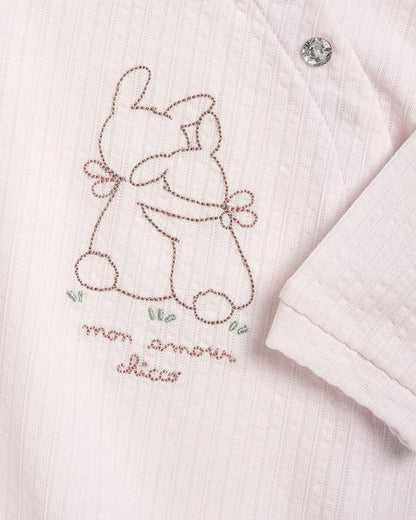 Chicco Pastel Pink Sleepsuit-Embroidered-Ribbed Cotton-For Infants
