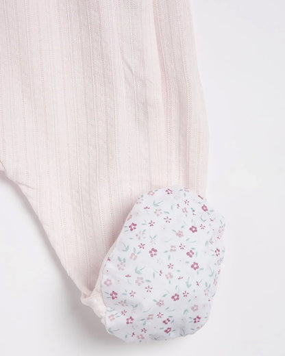 Chicco Pastel Pink Sleepsuit-Embroidered-Ribbed Cotton-For Infants