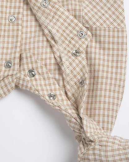 Chicco Beige Front Opening Sleepsuit-Checkered Print-Cotton-For Infants