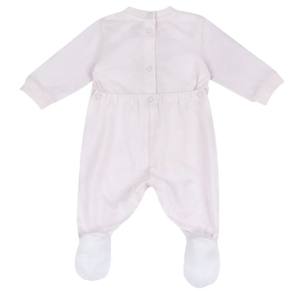 Chicco Pastel Pink Back Opening Sleepsuit-Animal Print-Cotton-For Infants