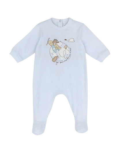 Chicco Light Blue Back Opening Sleepsuit-Animal Print-Cotton-For Infants