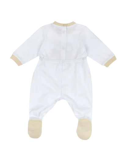 Chicco White & Beige Back Opening Sleepsuit-Animal Print-Cotton-For Infants