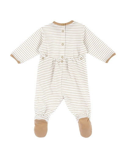 Chicco Beige Sleepsuit-Striped Print-Cotton-For Infants