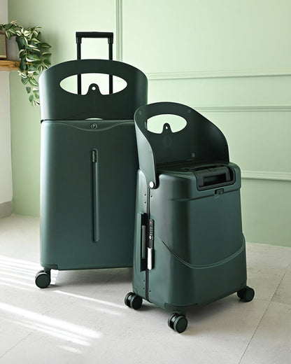 Miamily Forest Green Ride On Trolley Carry On Luggage-Swiss Design-with 3 Digit Lock and Built in Seat for Kids & Adults