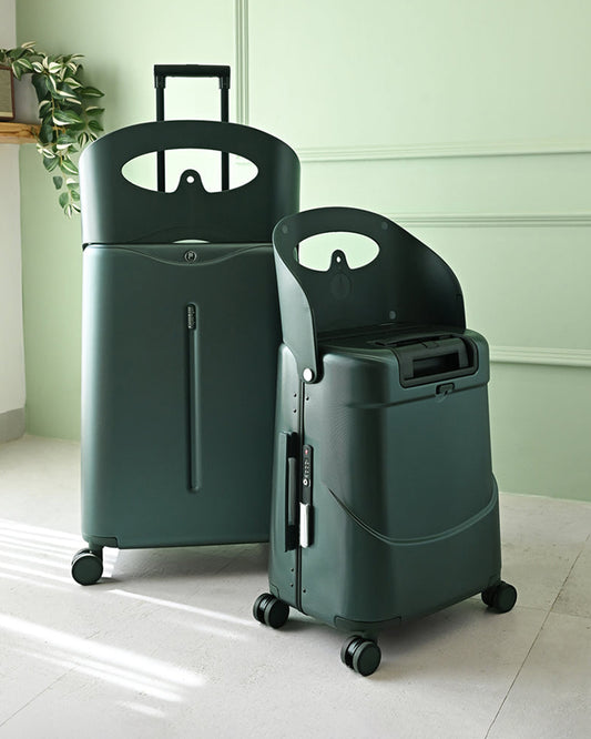 Miamily Forest Green Ride On Trolley Carry On Luggage-Swiss Design-with 3 Digit Lock and Built in Seat for Kids & Adults