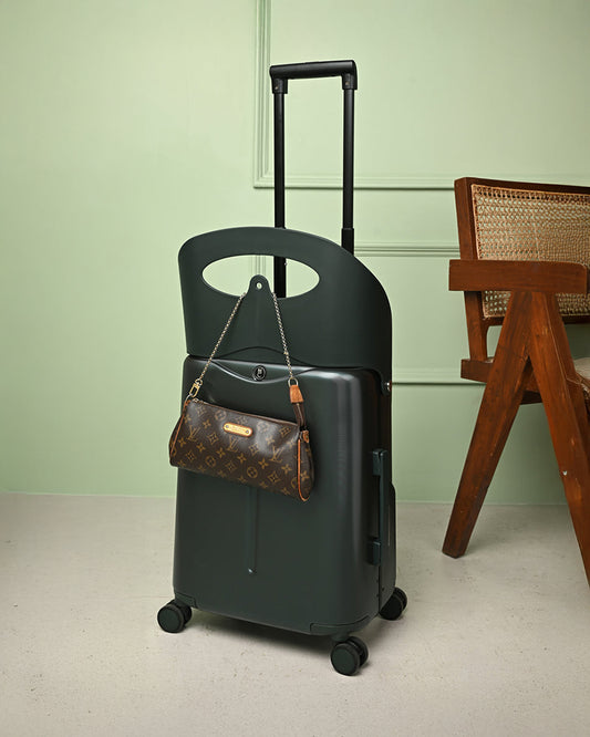 Miamily Forest Green Ride On Trolley Carry On Luggage-Swiss Design-with 3 Digit Lock and Built in Seat for Kids & Adults