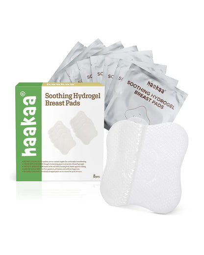 Haakaa Soothing Hydrogel Breast Pads-Instant Relief to Sore Nipples-Contains Glycerin & Lanolin to Moisturize & Boost Recovery-Pack of 8