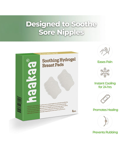 Haakaa Soothing Hydrogel Breast Pads-Instant Relief to Sore Nipples-Contains Glycerin & Lanolin to Moisturize & Boost Recovery-Pack of 8
