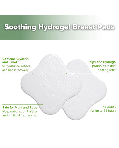 Haakaa Soothing Hydrogel Breast Pads-Instant Relief to Sore Nipples-Contains Glycerin & Lanolin to Moisturize & Boost Recovery-Pack of 8
