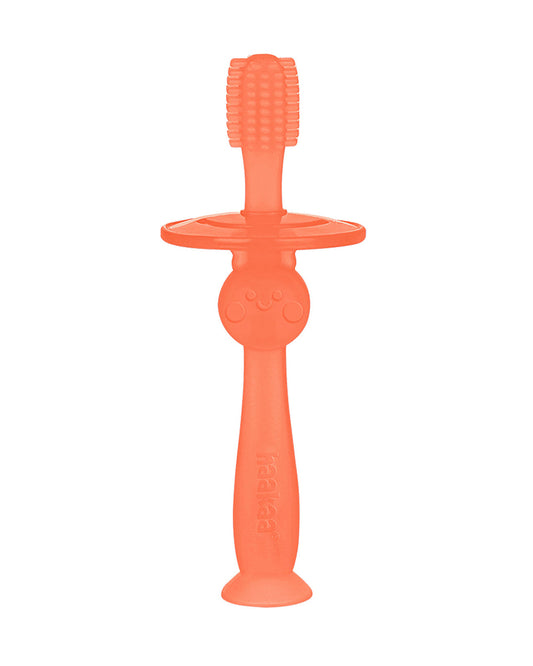 Haakaa 360° Silicone Baby Toothbrush-with Adjustable Protective Guard & Suction Base-6M+-Berry Red