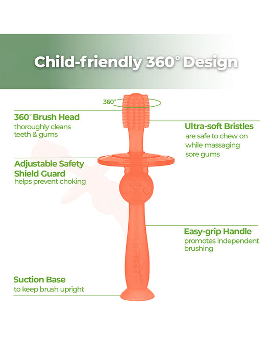 Haakaa 360° Silicone Baby Toothbrush-with Adjustable Protective Guard & Suction Base-6M+-Berry Red