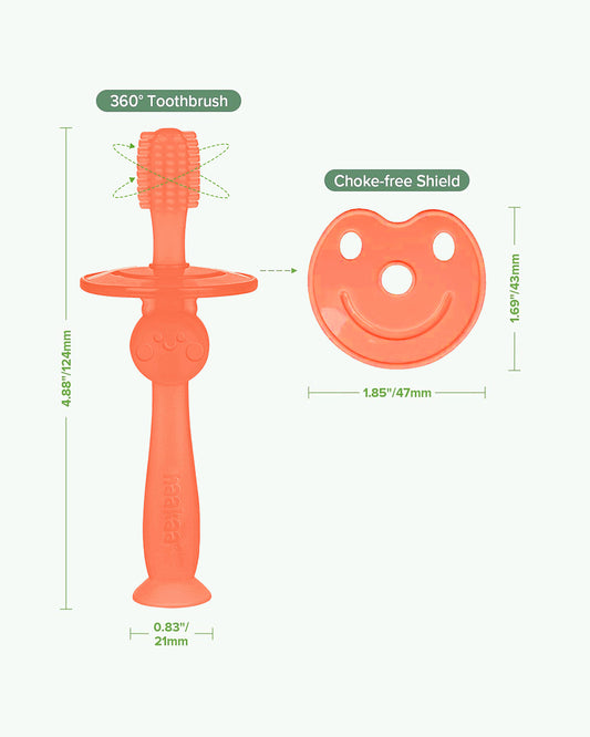Haakaa 360° Silicone Baby Toothbrush-with Adjustable Protective Guard & Suction Base-6M+-Berry Red