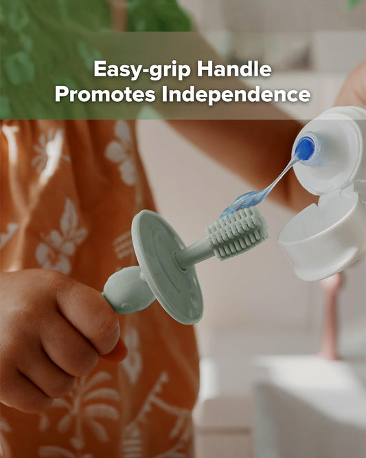 Haakaa 360° Silicone Baby Toothbrush-with Adjustable Protective Guard & Suction Base-6M+-Berry Red
