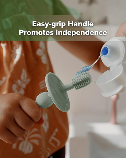 Haakaa 360° Silicone Baby Toothbrush-with Adjustable Protective Guard & Suction Base-6M+-Mist Blue