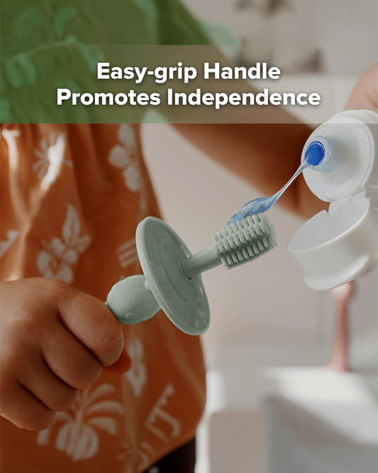 Haakaa 360° Silicone Baby Toothbrush-with Adjustable Protective Guard & Suction Base-6M+-Mist Blue