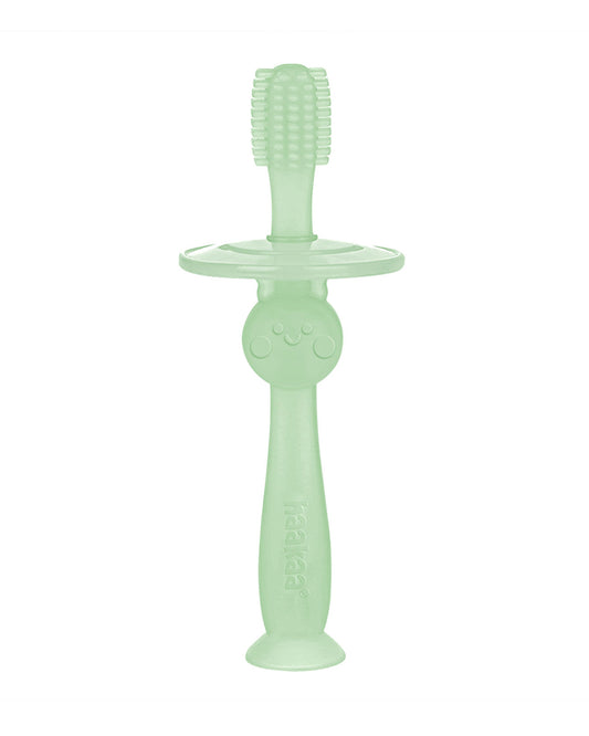 Haakaa 360° Silicone Baby Toothbrush-with Adjustable Protective Guard & Suction Base-6M+-Lime