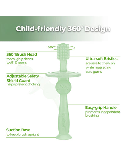 Haakaa 360° Silicone Baby Toothbrush-with Adjustable Protective Guard & Suction Base-6M+-Lime
