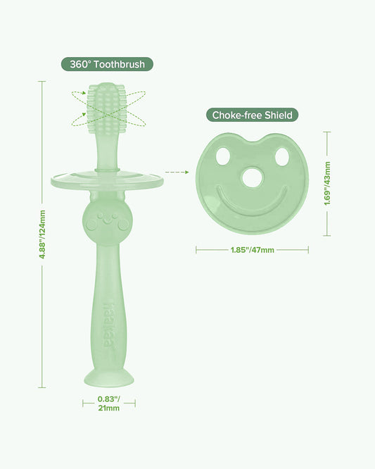 Haakaa 360° Silicone Baby Toothbrush-with Adjustable Protective Guard & Suction Base-6M+-Lime
