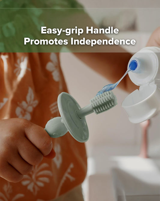 Haakaa 360° Silicone Baby Toothbrush-with Adjustable Protective Guard & Suction Base-6M+-Lime