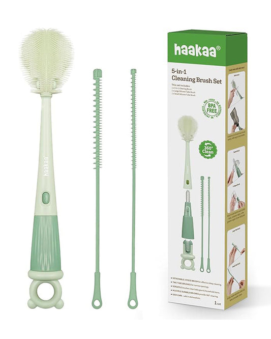 Haakaa 5-in-1 Cleaning Brush Set-Flexible Bristles for 360 Degree Cleaning-Anti-slip Handle-BPA & PVC Free