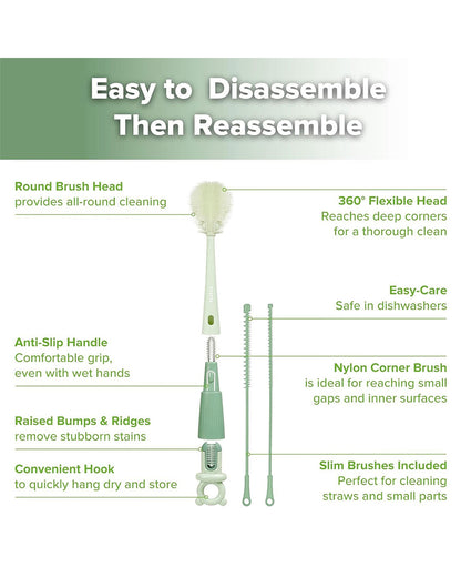 Haakaa 5-in-1 Cleaning Brush Set-Flexible Bristles for 360 Degree Cleaning-Anti-slip Handle-BPA & PVC Free